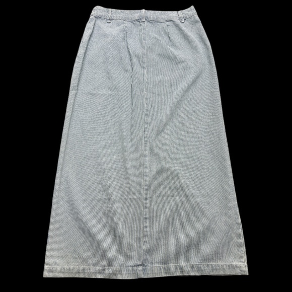Anthropologie Self Contrast Skirt L Blue White Stripe Jean Midi Front Slit - Picture 3 of 8